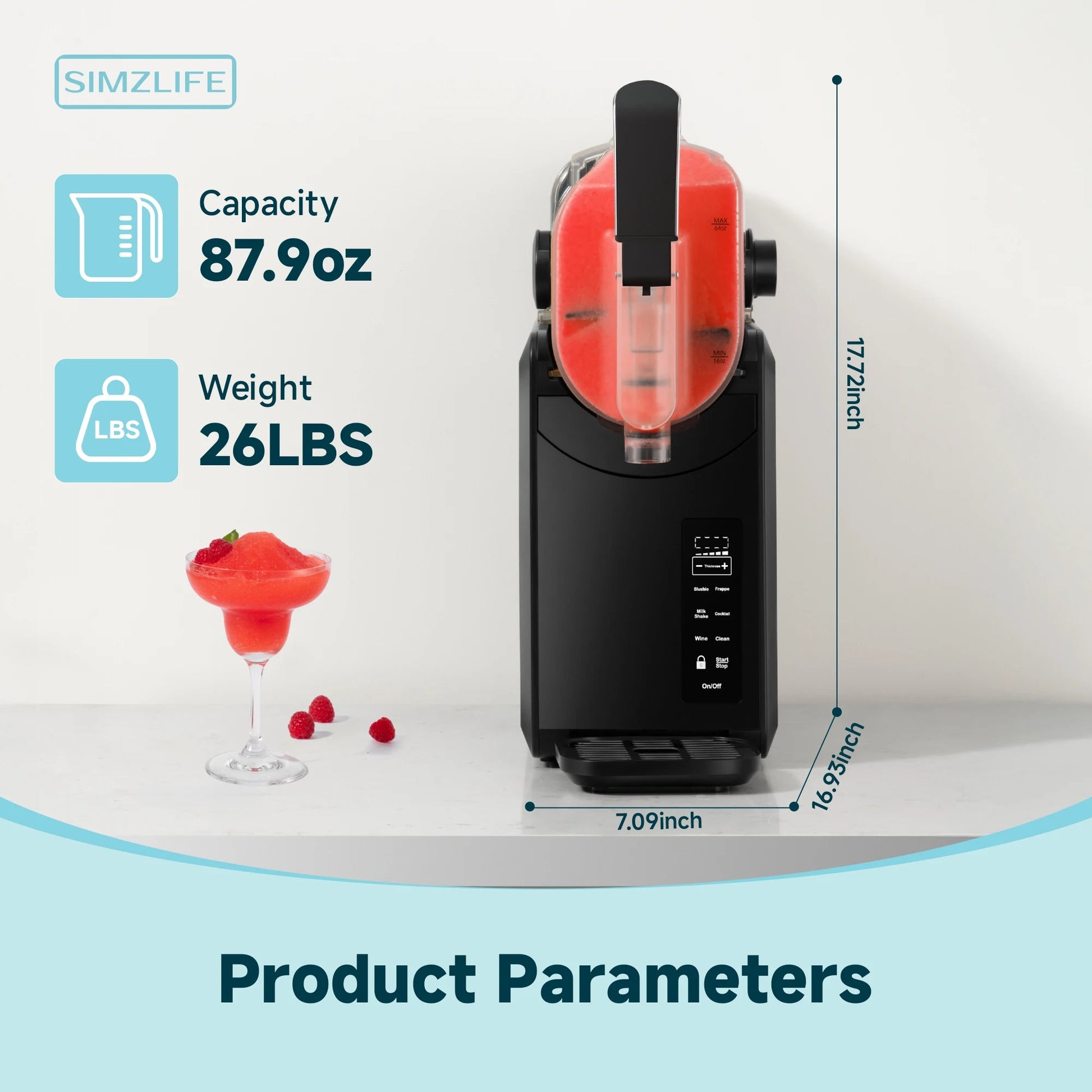 SIMZLIFE No Ice Needed 88 oz Slushie Machine Professional Frozen Drink Maker for Home with Self-Cleaning Function 5 Programs Ohberri