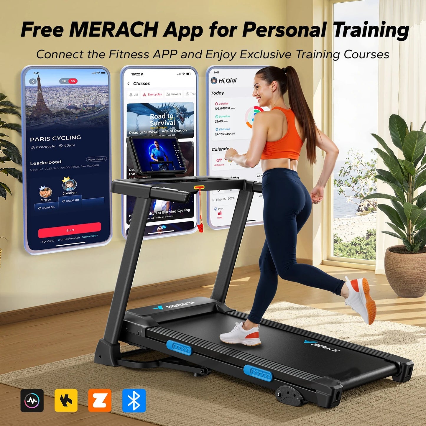 Foldable Treadmill T12 Incline Double Deck Technology Heart Rate Monitoring Ohberri