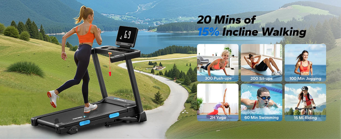 Foldable Treadmill T12 Incline Double Deck Technology Heart Rate Monitoring Ohberri