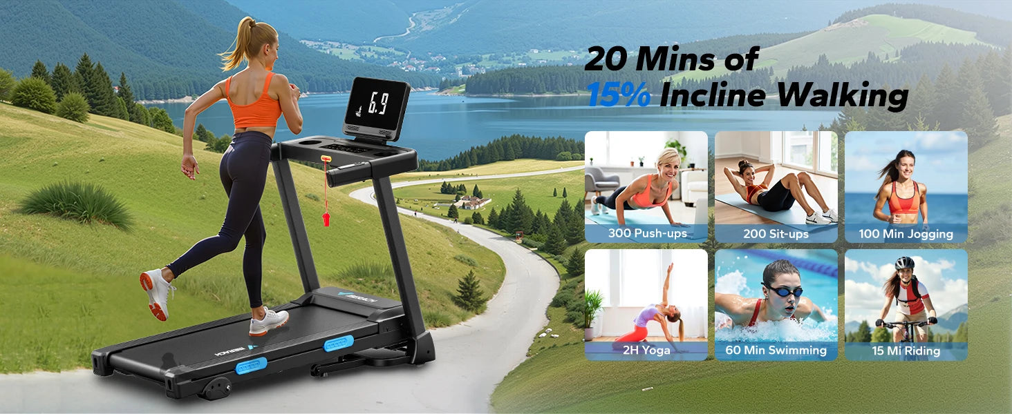 Foldable Treadmill T12 Incline Double Deck Technology Heart Rate Monitoring Ohberri