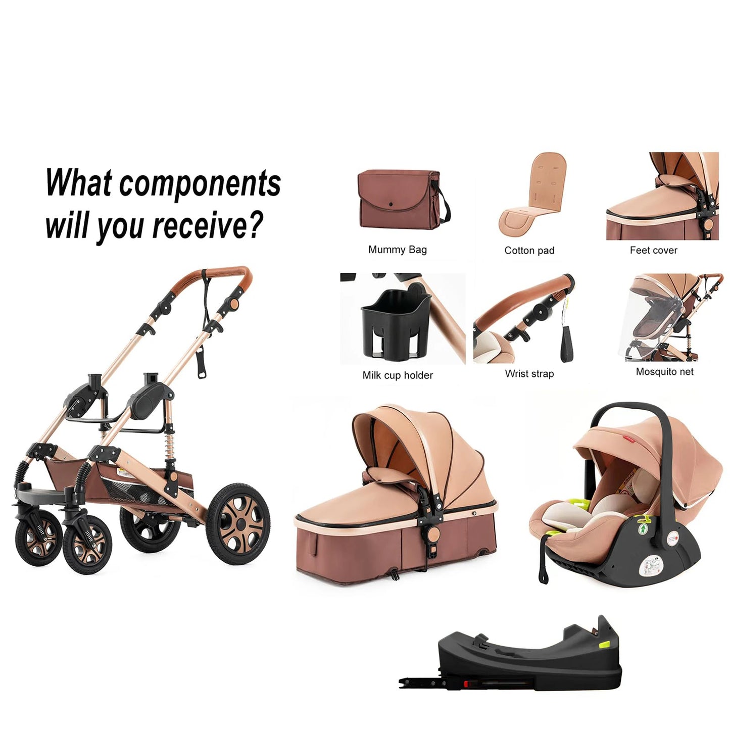 Combo Car Seat Travel System with Isofix Base,Baby Carriage 3in1 Reversible Stroller - Ohberri