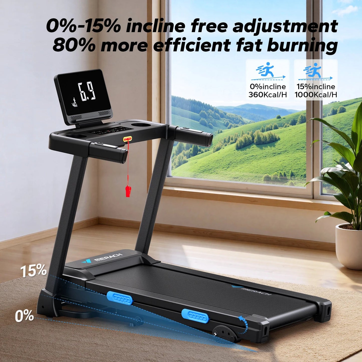 Foldable Treadmill T12 Incline Double Deck Technology Heart Rate Monitoring Ohberri