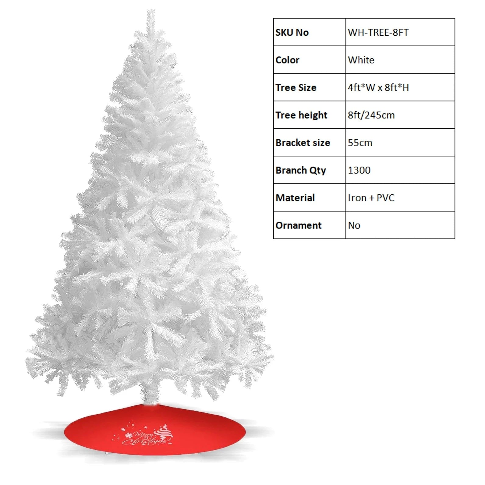 White Christmas Tree with Metal Base – Fluffy PVC 1000 Branches Ohberri