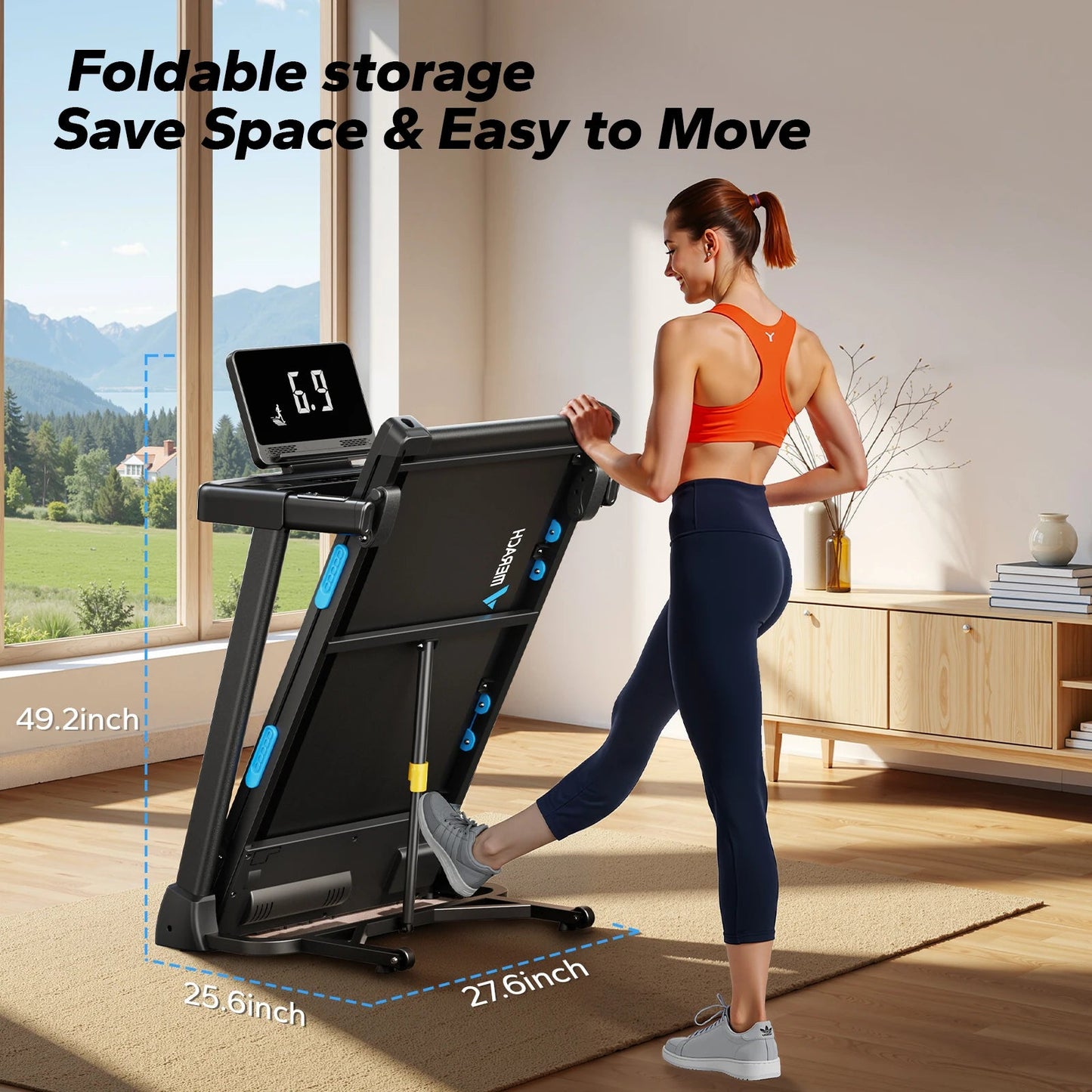 Foldable Treadmill T12 Incline Double Deck Technology Heart Rate Monitoring Ohberri