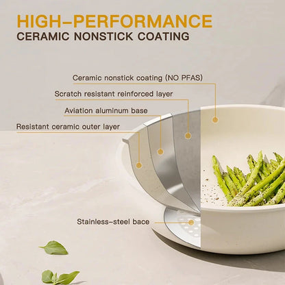 21 Piece Pots and Pans Set Non-Stick, Astercook Ceramic Cookware Set with Sensor Handles, Milky white Ohberri