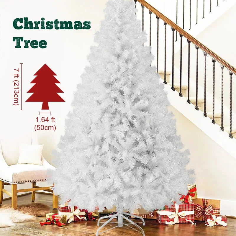 White Christmas Tree with Metal Base – Fluffy PVC 1000 Branches Ohberri