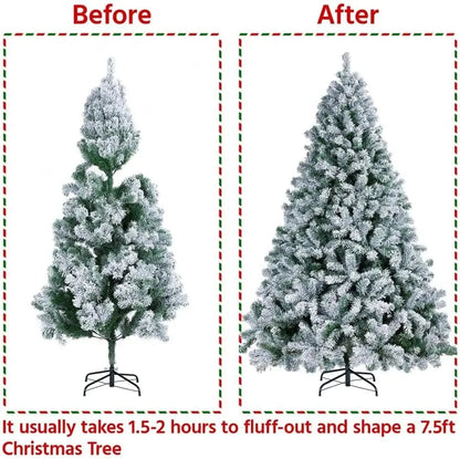 7ft Artificial Christmas Tree with Snow Flocked W/1000 Branch Tips -Green & White Ohberri