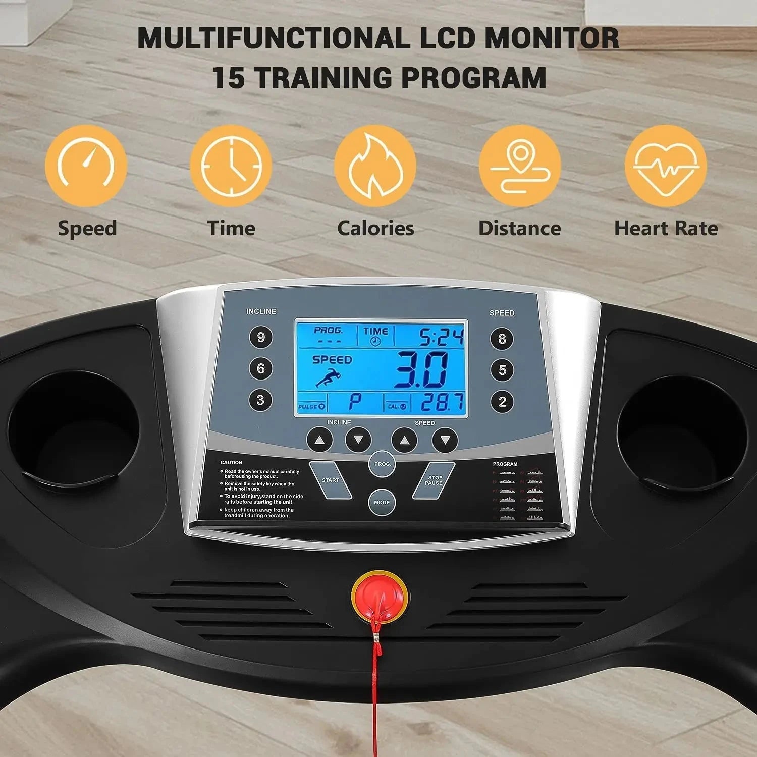 Treadmill with Auto Incline Folding Electric Running Machine 17'' Electric Treadmills 2.5HP/8.5MPH with 15 Training Programs Ohberri