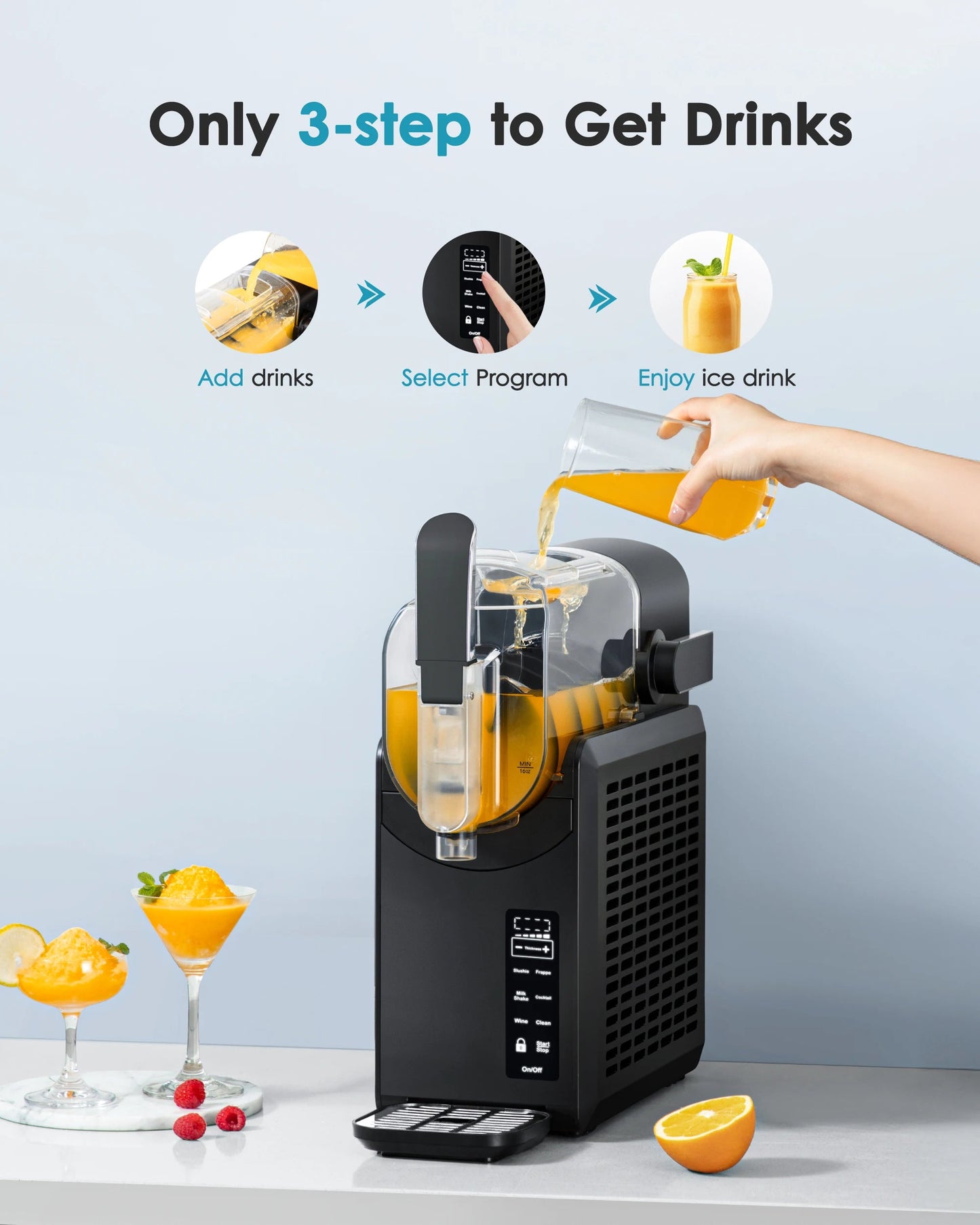 SIMZLIFE No Ice Needed 88 oz Slushie Machine Professional Frozen Drink Maker for Home with Self-Cleaning Function 5 Programs Ohberri