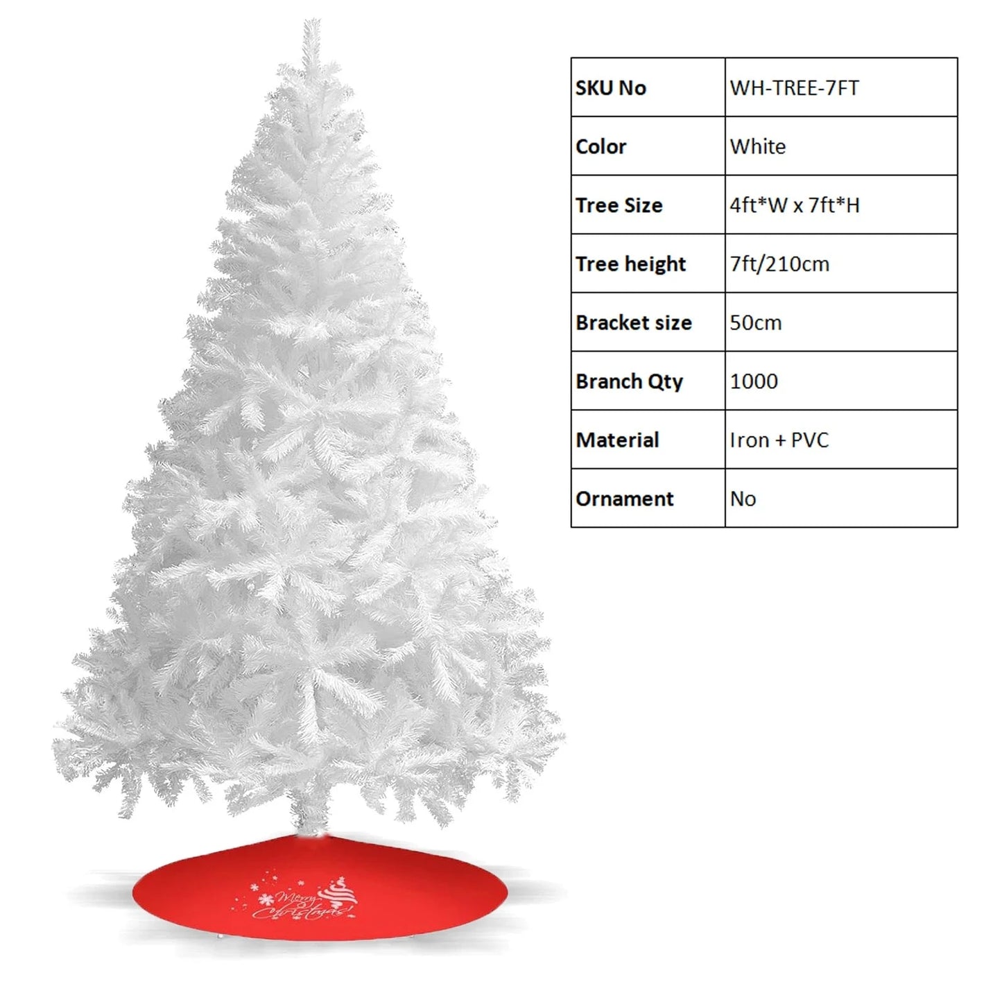 White Christmas Tree with Metal Base – Fluffy PVC 1000 Branches Ohberri