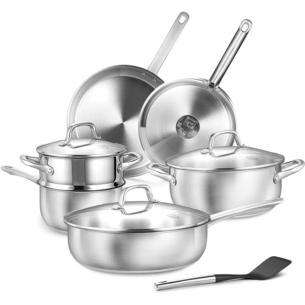 Stainless Steel Cookware Set 10pcs, All Stoves Compatible, Stainless Steel Oven Safe Ohberri
