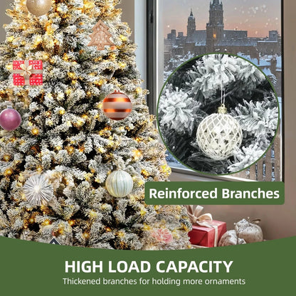 6ft Prelit Snow Flocked Artificial Full Christmas Tree with Remote Control Ohberri