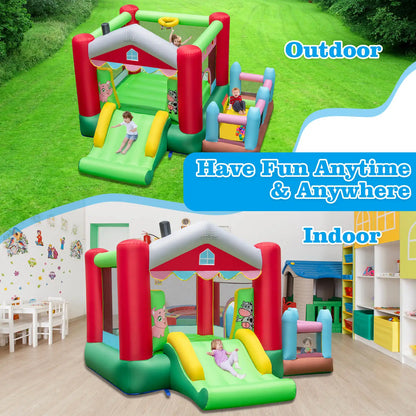 4-in-1 Farm Themed Inflatable Bounce House with Slide Ball Pit & Basketball Hoop - Ohberri