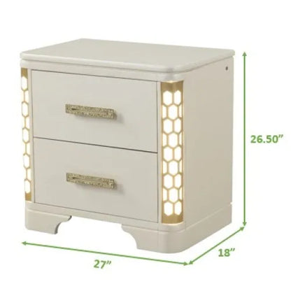Queen 5 Pc Unique LED Vanity Bedroom Set made with Wood in Beige - Ohberri
