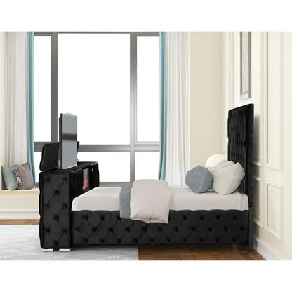 Modern Style Tufted Upholstered King 5PC Vanity Bedroom Set Wood in Black - Ohberri