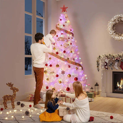 4.5/6/7.5/9Ft Prelit Christmas Tree Rose Gold Tinsel Christmas Tree With Warm White Led Lights Sparkle Ohberri