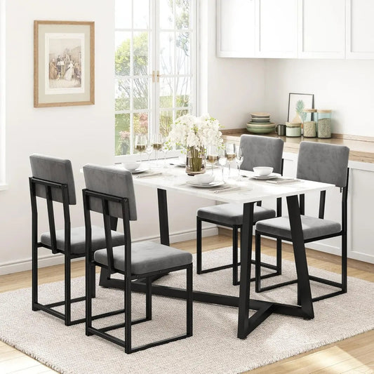 5-Piece Faux Marble Dining Set | 47.24" Table with 4 Velvet Chairs, Modern Minimalist for Small Spaces Ohberri