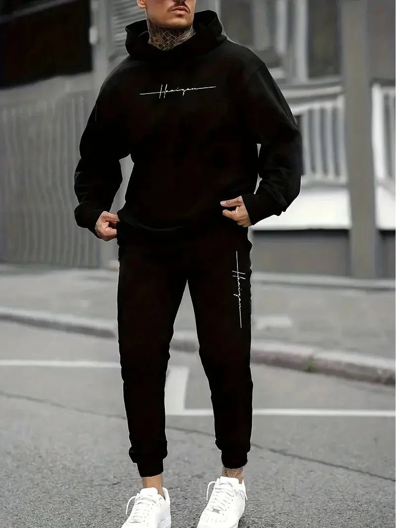 Men's Fall Printed Hoodie and Jogger Set Ohberri