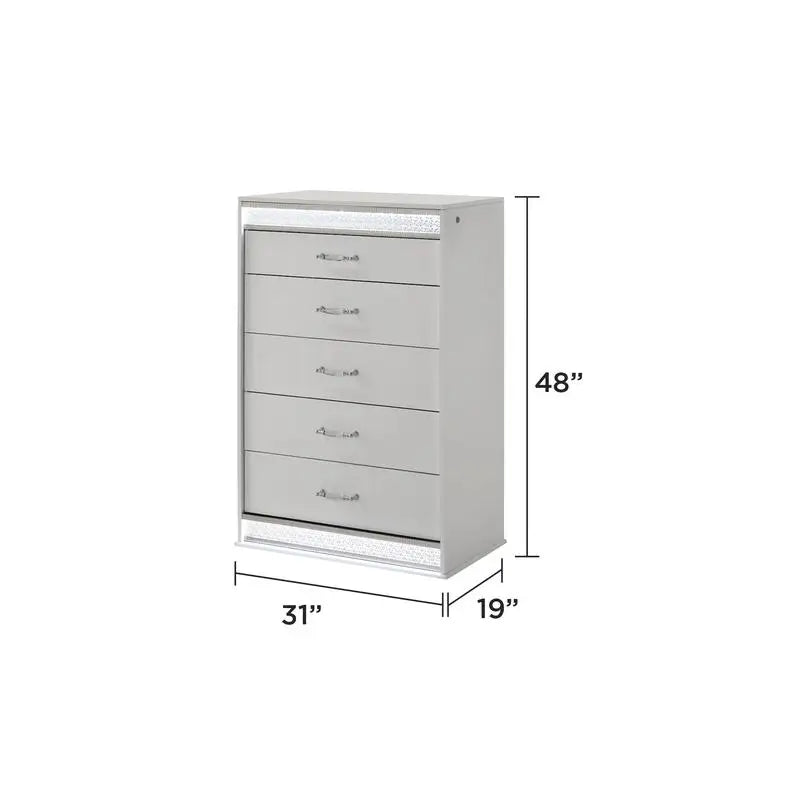 Glam Modern 5-Piece King Bedroom Set with LED Headboard, Wood in White - Ohberri