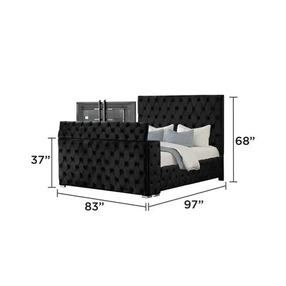 Modern Style Tufted Upholstered King 5PC Vanity Bedroom Set Wood in Black - Ohberri