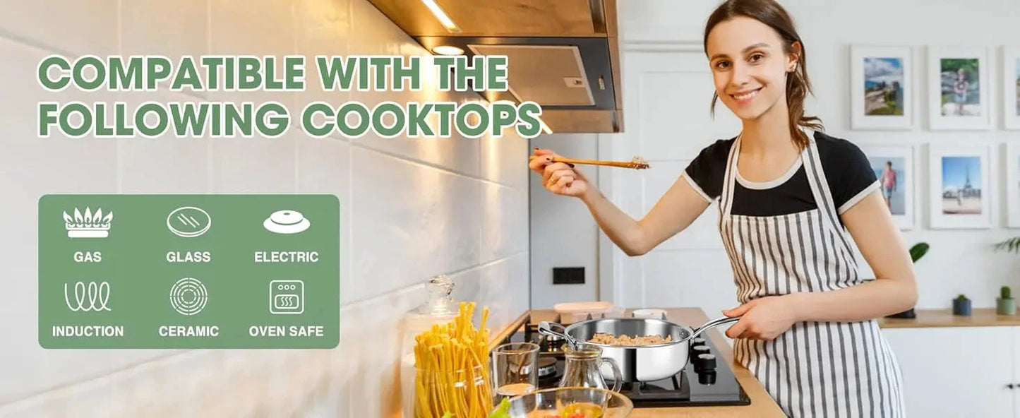 Stainless Steel 11-Piece Cookware Set with Lids Non-Toxic, Induction Ohberri