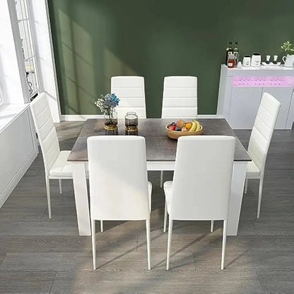 Dining Table and Chairs Set 6, 7 Pieces Kitchen Table Set with High Back Faux Leather Chair Ohberri