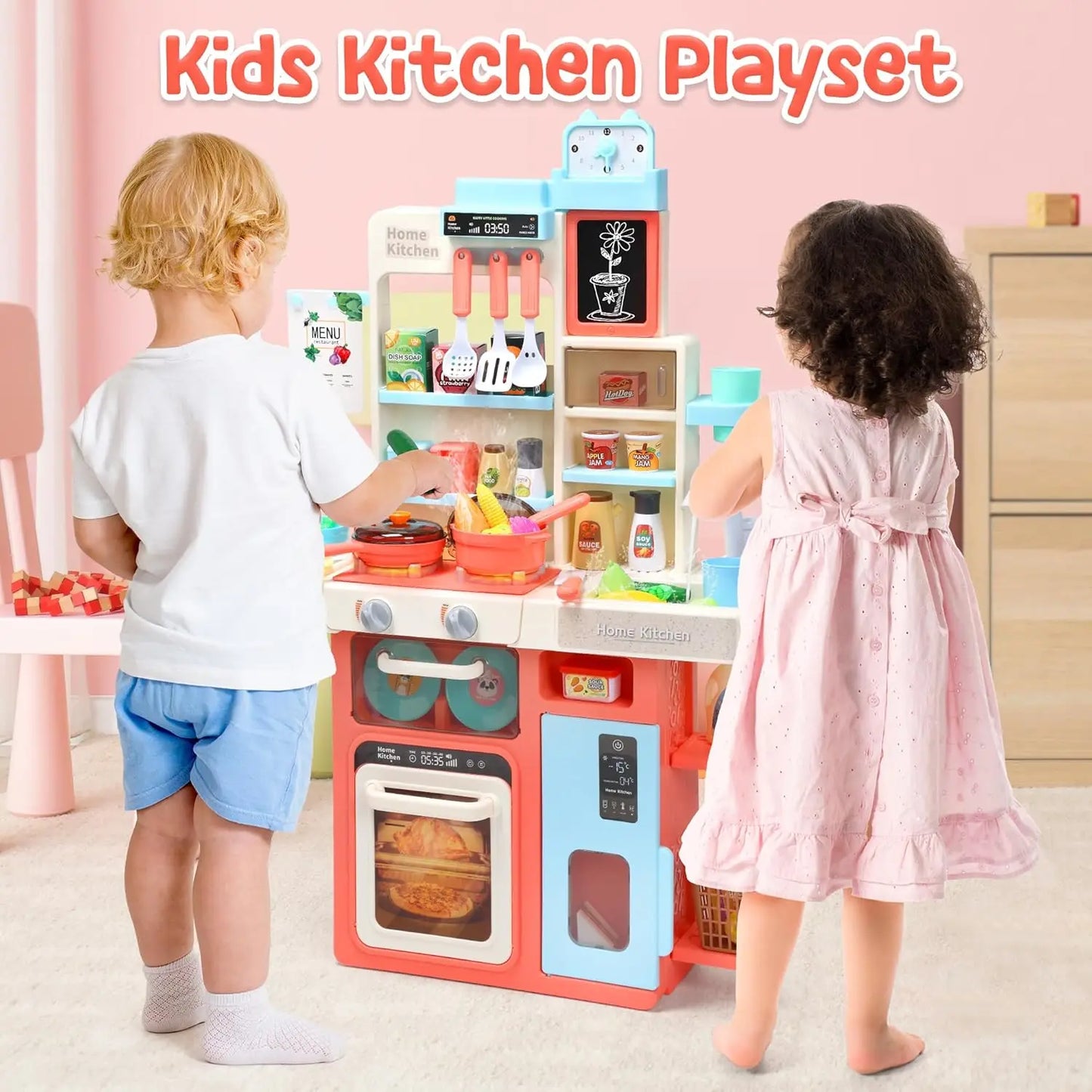 Kitchen Play set with Sound and Light, Cooking Stove with Steam, Play Sink - Ohberri