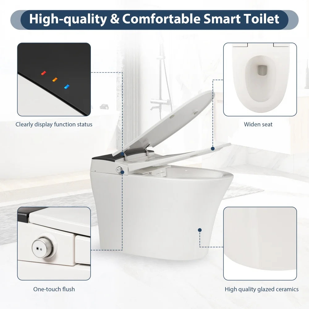 Smart Toilet with Foot Sensor Auto Flush Soft Close Heated Seat Night Light Ohberri