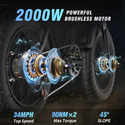 Electric Bicycle 2000W Dual Motor 52V40AH Dual Battery  55KM/H - Ohberri