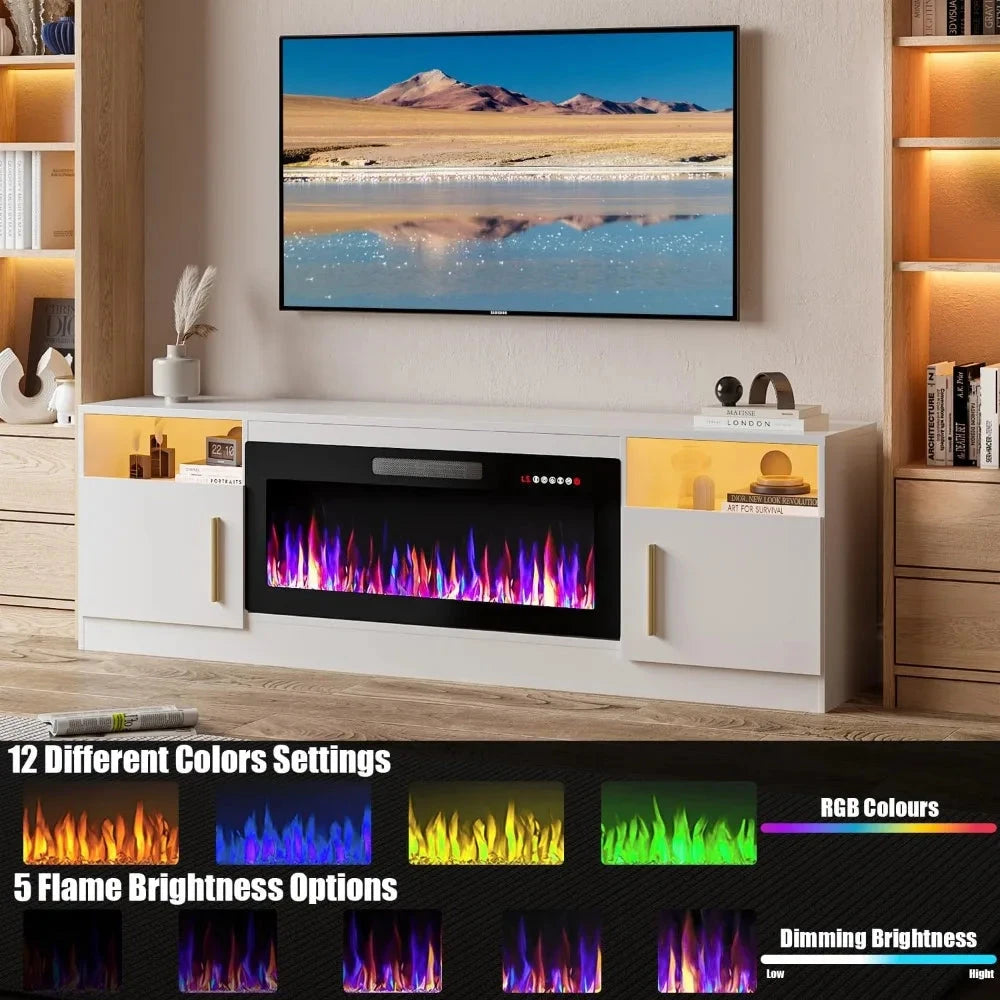Fireplace with TV Stand 36" inch Electric Fireplace Up to 80" TVs, LED Light Modern Wood High Gloss Ohberri