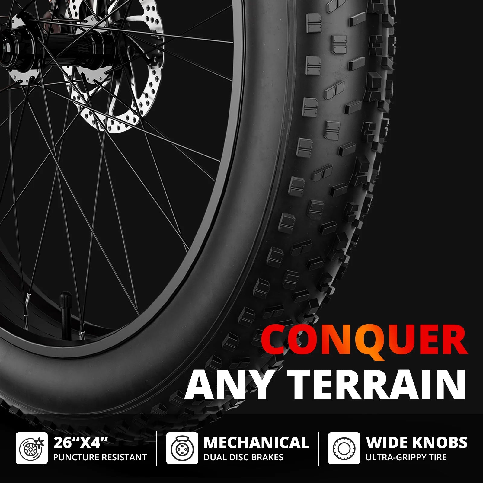 Peak 1500W 48V 15AH 26" Fat Tire Mountain Bike 31mph  Electric Dirt Bike - Ohberri