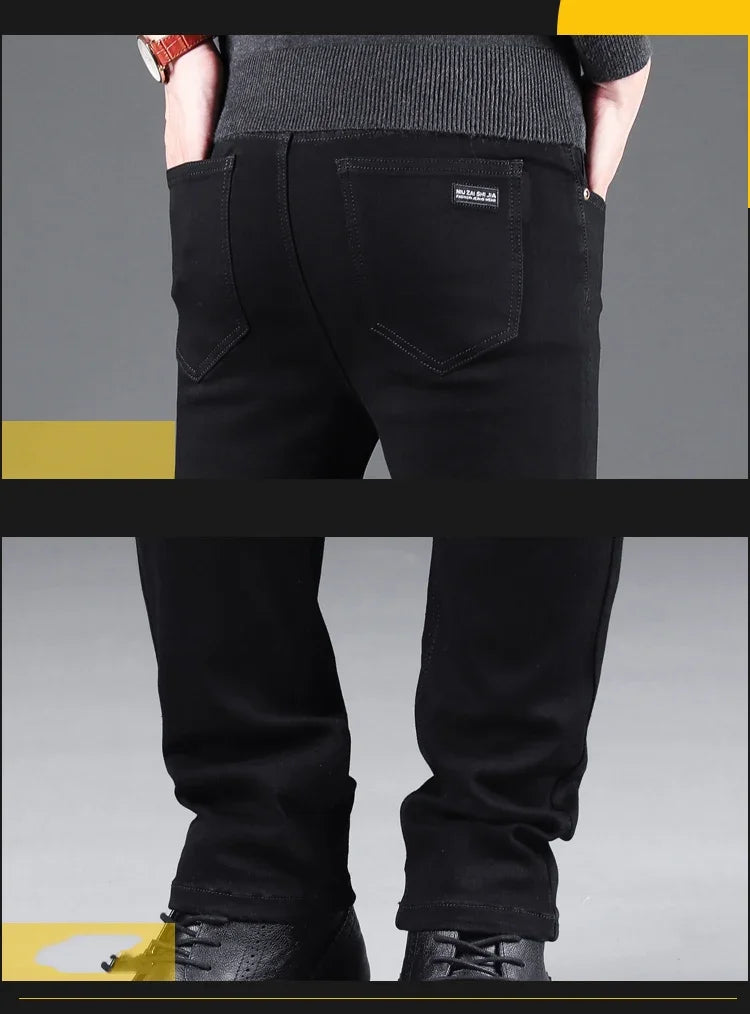 Pure Black Slim Jeans Elastic Straight Pants Ohberri
