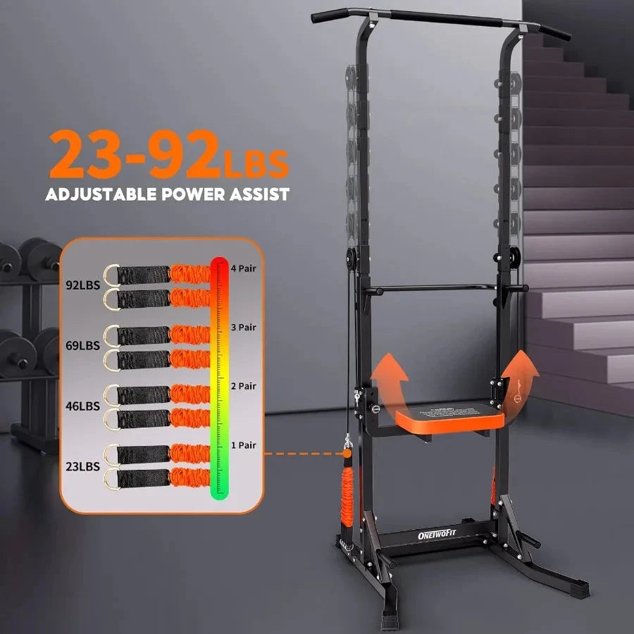 Power Tower Pull Up Bar Station Assistive Trainer, Multi-Function Adjustable Height Dip Station Ohberri