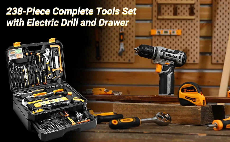DEKO Mechanic Toolbox with 12V Power Cordless Drill Hand Repair Tools Sets Ohberri