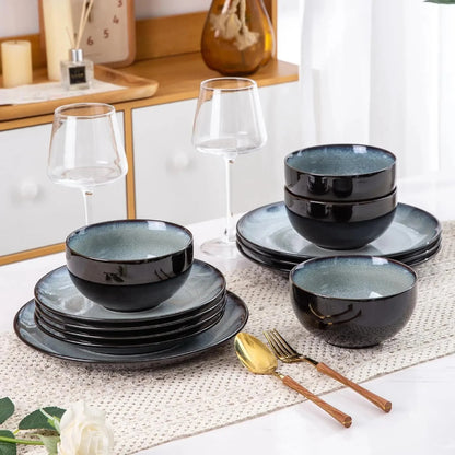 Ceramic Dinnerware Sets for 4,Stoneware Coupe Plates and Bowls Sets,Highly Chip and Crack Resistant Ohberri