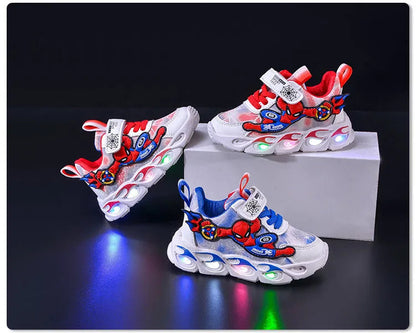 Disney Fashion Spiderman Baby Boys Sneakers Spring/autumn Children's Shoes Lighted Sneaker Trendy Kids Boy Sports Casual Shoes Ohberri