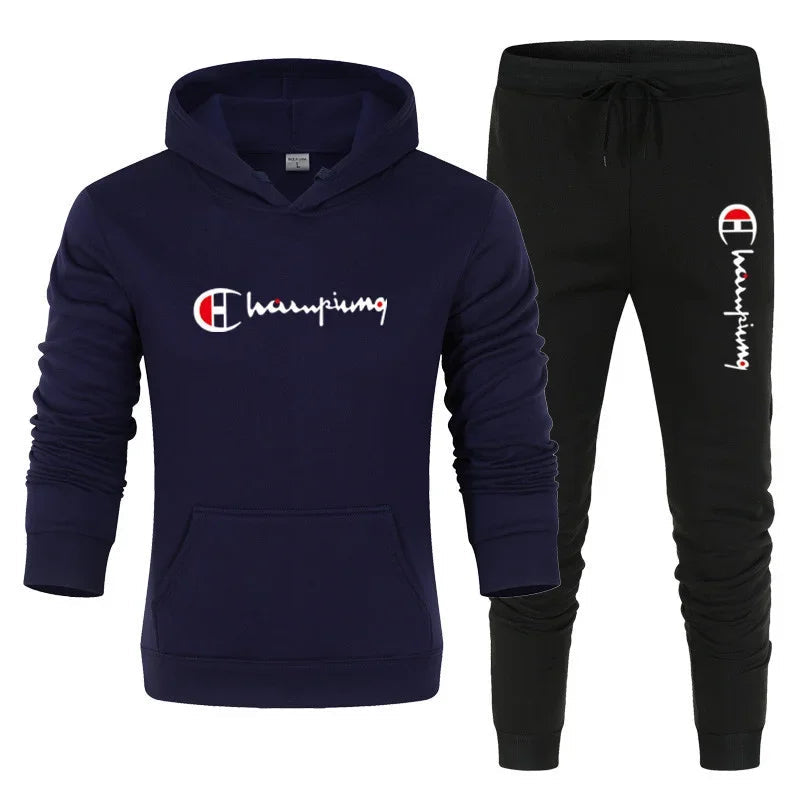 Men's Tracksuit Hooded Sweatshirt+Sweatpants 2 Pcs Sets Ohberri