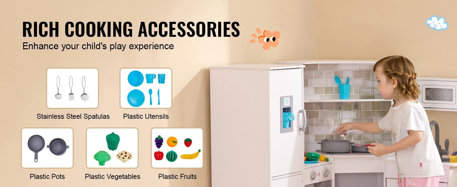 Corner Wooden Play Kitchen Set with Lights & Sounds - Ohberri