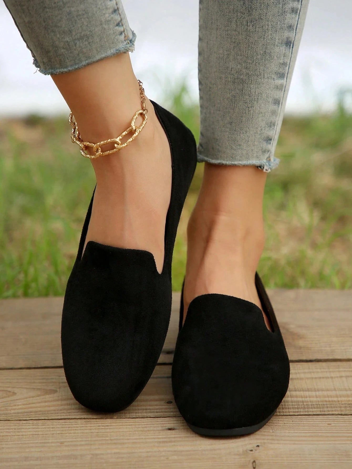 Women's Black Suede Loafers Ohberri