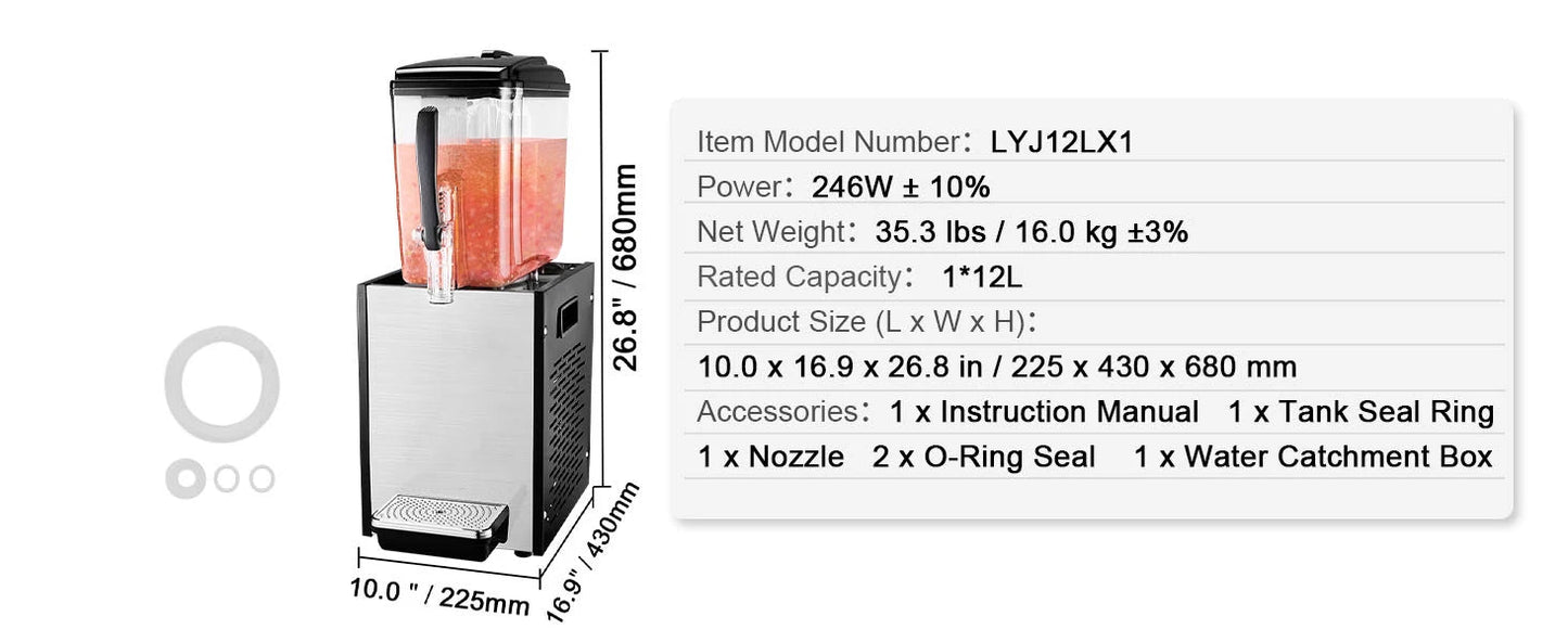 Tanks Commercial Beverage Dispenser 10L/12L/18L Per Tank Juice Dispenser Stainless Steel Ohberri