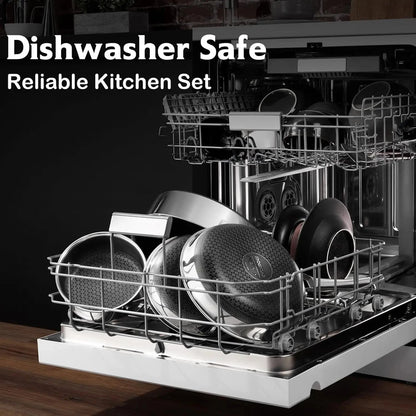 Non Stick, 10 Pcs Hybrid Stainless Steel Cookware Set Ohberri