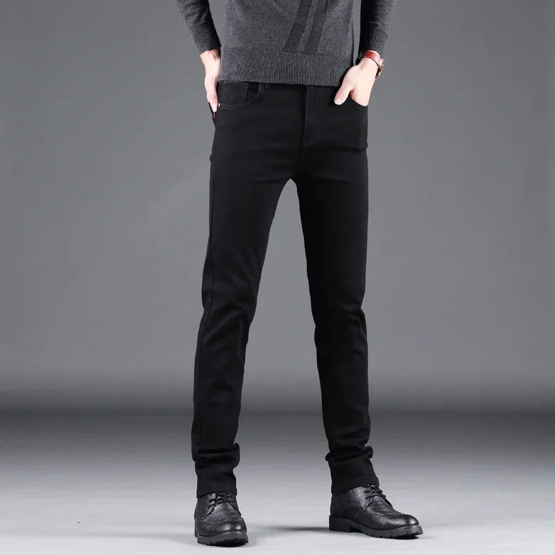 Pure Black Slim Jeans Elastic Straight Pants Ohberri