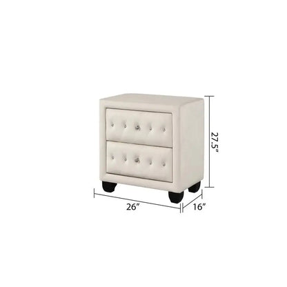 Upholstered Queen 4-Piece Vanity Bedroom Set, Crystal Tufted Design, Wooden Frame - Ohberri