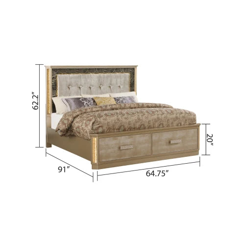 Queen 5PC Bedroom set Made with Wood in Gold - Ohberri