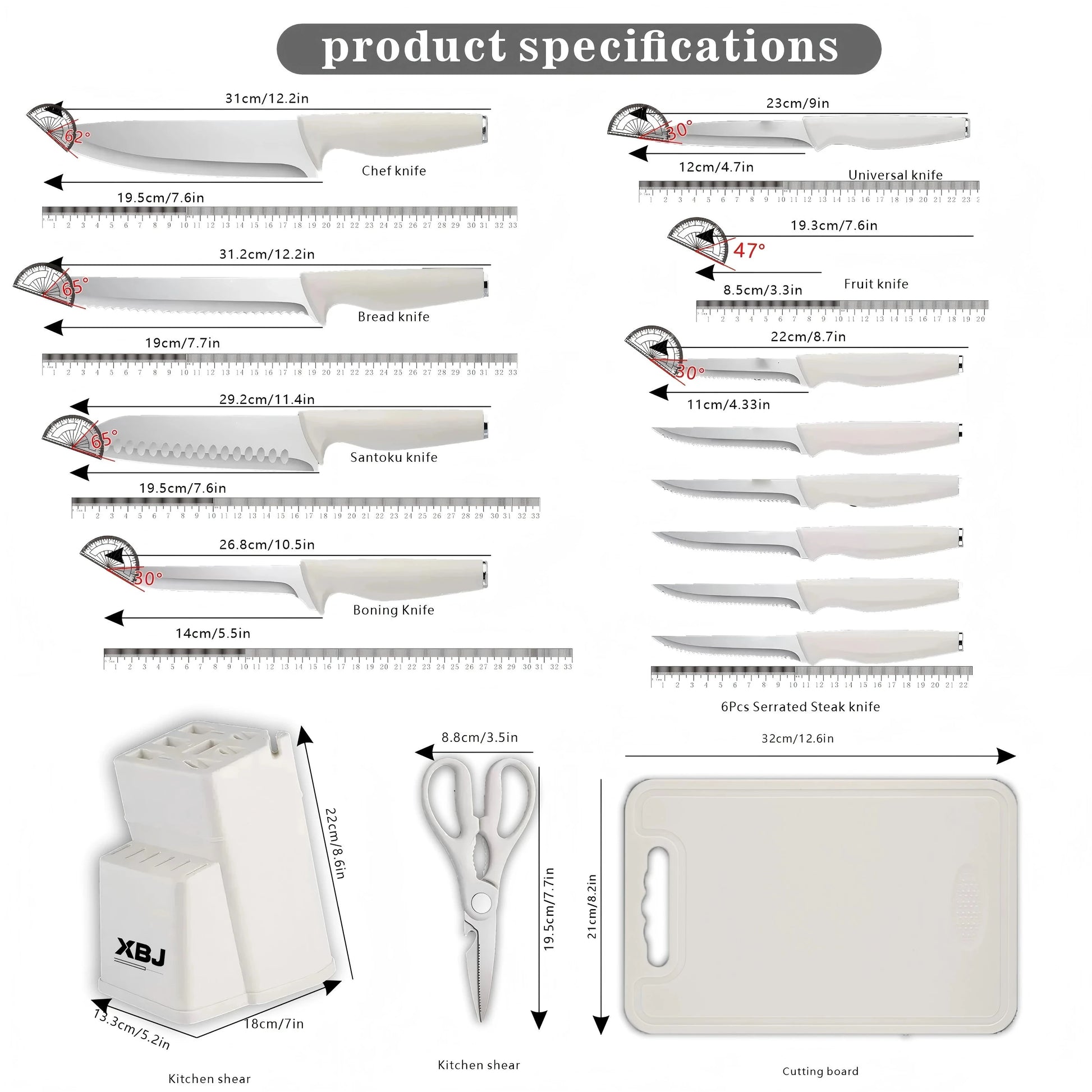 15-piece kitchen stainless steel knife set with knife holder Ohberri