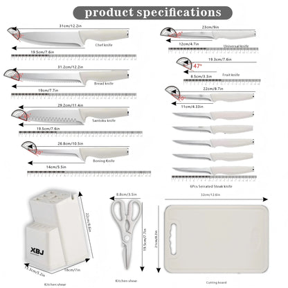 15-piece kitchen stainless steel knife set with knife holder Ohberri