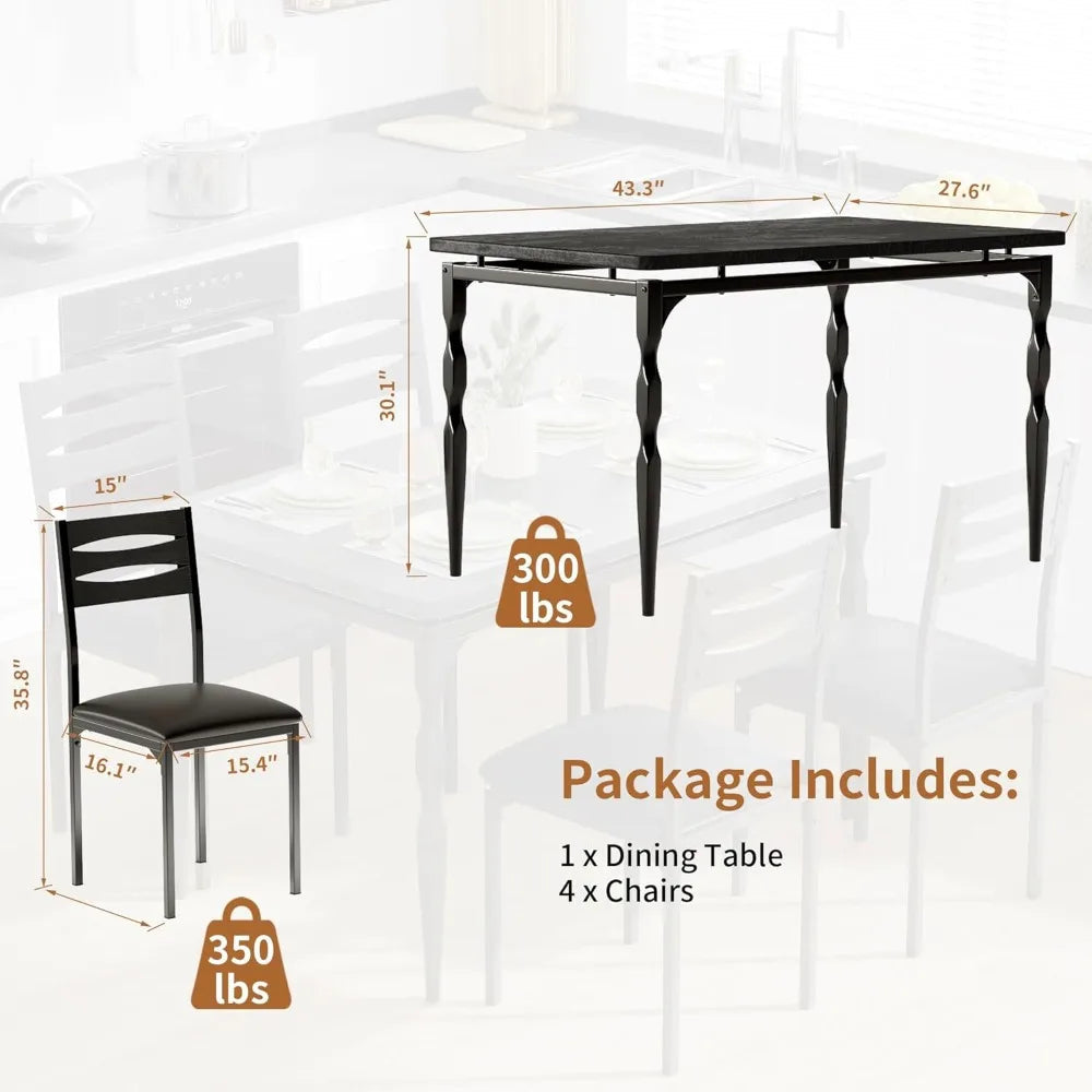 5 Piece Dining Table Set, Industrial Style Dining Table and Chairs Set for 4 Ohberri