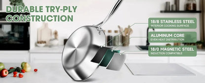 Stainless Steel 11-Piece Cookware Set with Lids Non-Toxic, Induction Ohberri