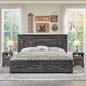 Queen Size Wood Bed Frame with 54" Tall Geometric Headboard, 2 Large Storage Drawers, Solid Wood Slats Support - Ohberri