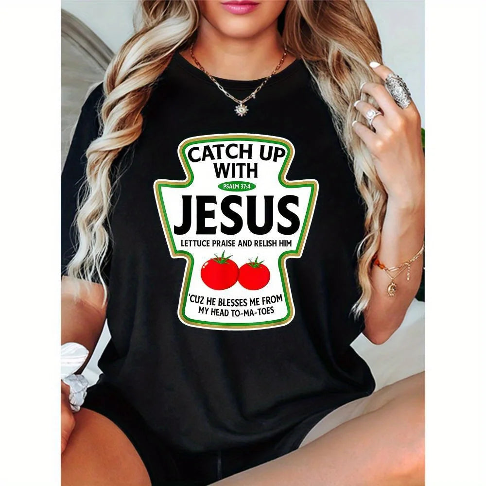 Plus Size Women's "Catch Up with Jesus" Graphic T-Shirt